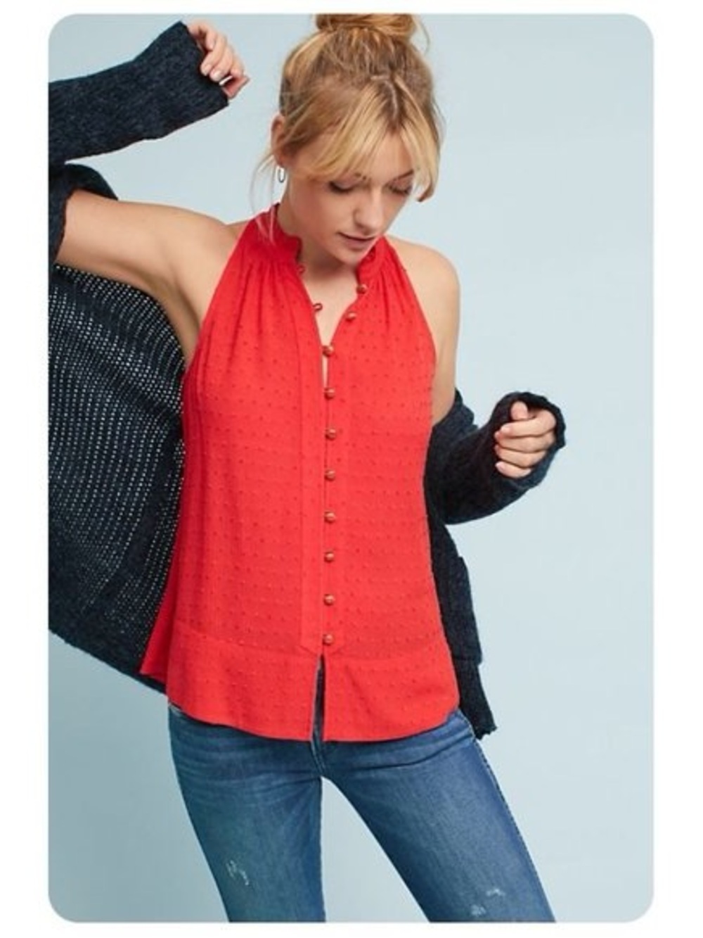 Anthropologie Maeve Red Button Up High Neck Tank Top Small